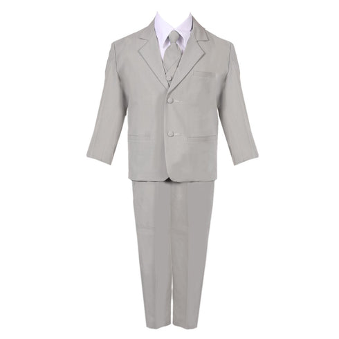 Big Boys Silver 5 Piece Classic Vest Jacket Pants Special Occasion Suit 8-20 - SophiasStyle.com